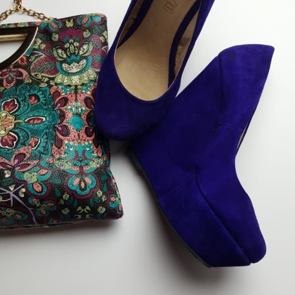 ALDO Purple Suede Wedge Platform Heels Size 6 - Picture 2 of 5
